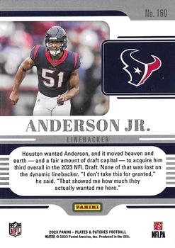 2023 Panini Plates & Patches #160 Will Anderson Jr. Back
