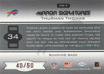 2002 Leaf Certified - Mirror Red Signatures #MS-4 Thurman Thomas Back