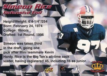 1996 Pacific #6 Simeon Rice Back