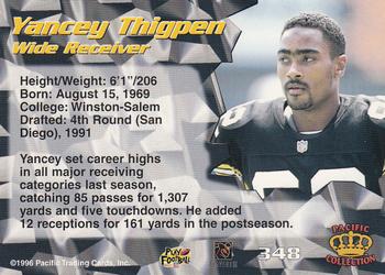 1996 Pacific #348 Yancey Thigpen Back