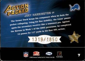 2002 Leaf Rookies & Stars - Action Packed Bronze #7 Joey Harrington Back