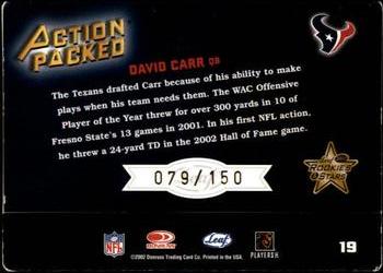 2002 Leaf Rookies & Stars - Action Packed Gold #19 David Carr Back
