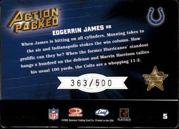 2002 Leaf Rookies & Stars - Action Packed Silver #5 Edgerrin James Back
