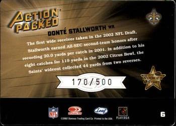 2002 Leaf Rookies & Stars - Action Packed Silver #6 Donte Stallworth Back