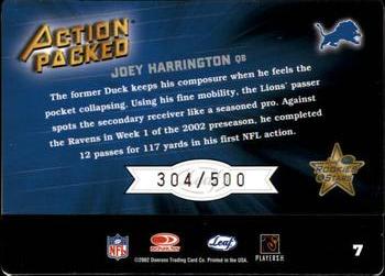 2002 Leaf Rookies & Stars - Action Packed Silver #7 Joey Harrington Back
