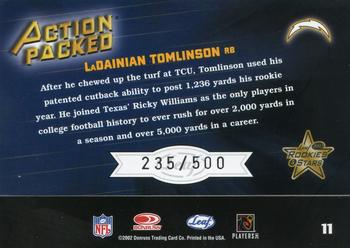 2002 Leaf Rookies & Stars - Action Packed Silver #11 LaDainian Tomlinson Back