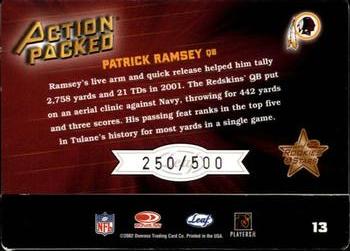 2002 Leaf Rookies & Stars - Action Packed Silver #13 Patrick Ramsey Back