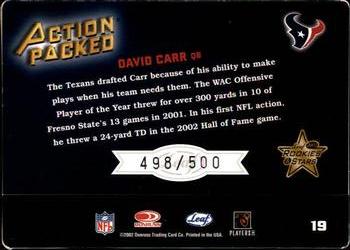 2002 Leaf Rookies & Stars - Action Packed Silver #19 David Carr Back