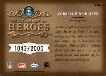 2002 Leaf Rookies & Stars - Great American Heroes #GAH-4 Correll Buckhalter Back