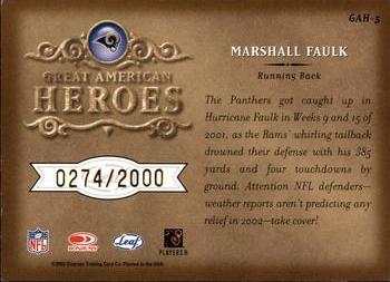 2002 Leaf Rookies & Stars - Great American Heroes #GAH-5 Marshall Faulk Back
