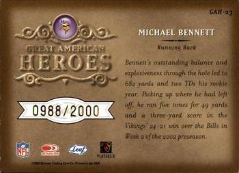 2002 Leaf Rookies & Stars - Great American Heroes #GAH-23 Michael Bennett Back