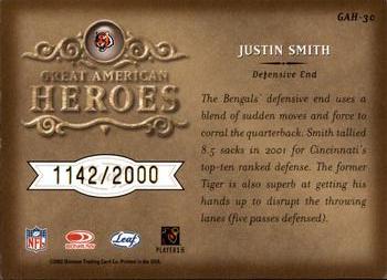 2002 Leaf Rookies & Stars - Great American Heroes #GAH-30 Justin Smith Back