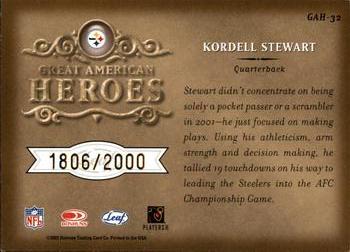 2002 Leaf Rookies & Stars - Great American Heroes #GAH-32 Kordell Stewart Back