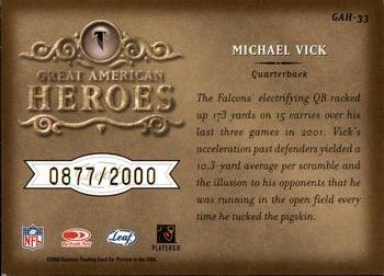 2002 Leaf Rookies & Stars - Great American Heroes #GAH-33 Michael Vick Back