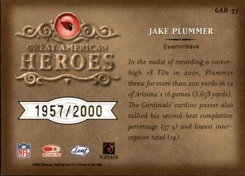 2002 Leaf Rookies & Stars - Great American Heroes #GAH-37 Jake Plummer Back