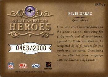 2002 Leaf Rookies & Stars - Great American Heroes #GAH-40 Elvis Grbac Back