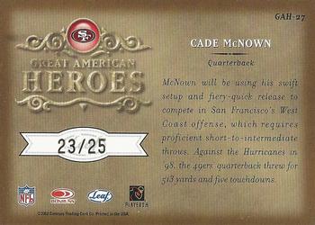 2002 Leaf Rookies & Stars - Great American Heroes Autographs #GAH-27 Cade McNown Back