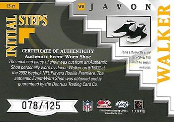 2002 Leaf Rookies & Stars - Initial Steps #IS-17 Javon Walker Back