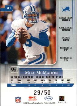 2002 Leaf Rookies & Stars - Longevity #31 Mike McMahon Back