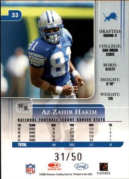2002 Leaf Rookies & Stars - Longevity #33 Az-Zahir Hakim Back