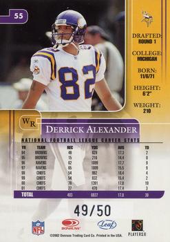2002 Leaf Rookies & Stars - Longevity #55 Derrick Alexander Back