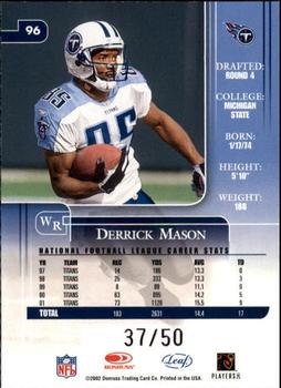 2002 Leaf Rookies & Stars - Longevity #96 Derrick Mason Back