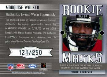 2002 Leaf Rookies & Stars - Rookie Masks #RM-29 Marquise Walker Back