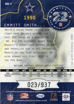 2002 Leaf Rookies & Stars - Run with History #RH-1 Emmitt Smith Back