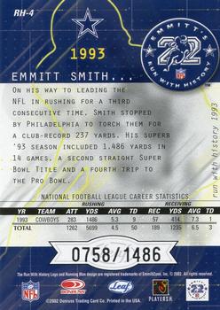 2002 Leaf Rookies & Stars - Run with History #RH-4 Emmitt Smith Back