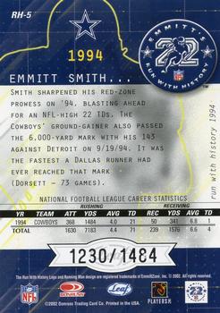2002 Leaf Rookies & Stars - Run with History #RH-5 Emmitt Smith Back