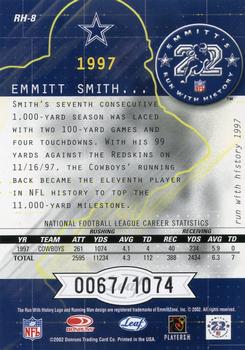 2002 Leaf Rookies & Stars - Run with History #RH-8 Emmitt Smith Back
