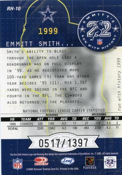 2002 Leaf Rookies & Stars - Run with History #RH-10 Emmitt Smith Back
