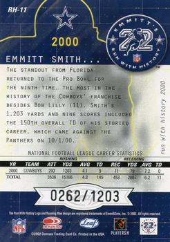 2002 Leaf Rookies & Stars - Run with History #RH-11 Emmitt Smith Back