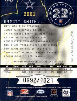 2002 Leaf Rookies & Stars - Run with History #RH-12 Emmitt Smith Back
