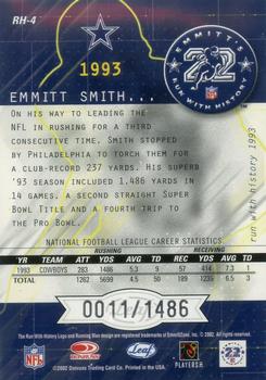 2002 Leaf Rookies & Stars - Run with History Autographs #RH-4 Emmitt Smith Back