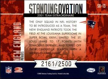 2002 Leaf Rookies & Stars - Standing Ovation #SO-13 New England Patriots Back