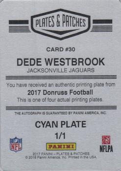 2017 Donruss - The Rookies Autographs Printing Plates Cyan #30 Dede Westbrook Back