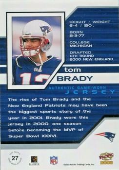 2002 Pacific - Game Worn Jerseys #27 Tom Brady Back