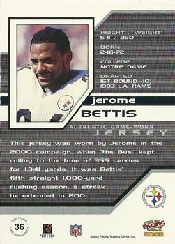 2002 Pacific - Game Worn Jerseys #36 Jerome Bettis Back