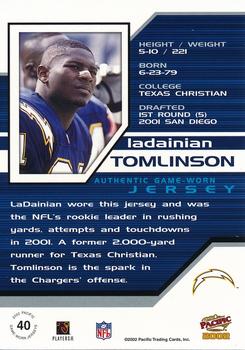 2002 Pacific - Game Worn Jerseys #40 LaDainian Tomlinson Back