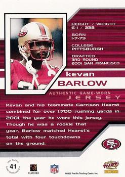 2002 Pacific - Game Worn Jerseys #41 Kevan Barlow Back