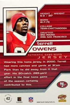 2002 Pacific - Game Worn Jerseys #42 Terrell Owens Back