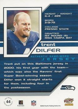 2002 Pacific - Game Worn Jerseys #44 Trent Dilfer Back