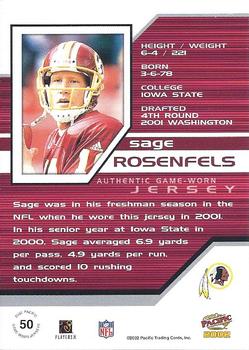 2002 Pacific - Game Worn Jerseys #50 Sage Rosenfels Back