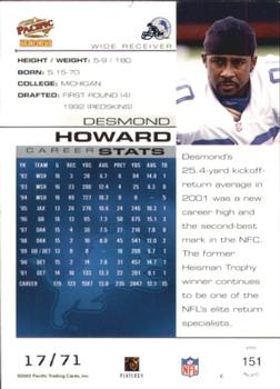 2002 Pacific - LTD #151 Desmond Howard Back