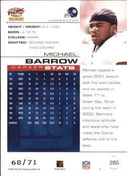 2002 Pacific - LTD #285 Micheal Barrow Back