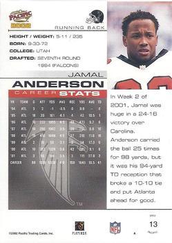 2002 Pacific - Premiere Date #13 Jamal Anderson Back