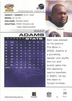 2002 Pacific - Premiere Date #26 Sam Adams Back
