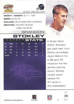 2002 Pacific - Premiere Date #39 Brandon Stokley Back