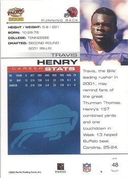 2002 Pacific - Premiere Date #48 Travis Henry Back